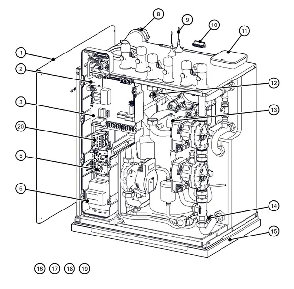 Exploded view Itho Daalderop 5e generatie WPU 65-E (03-00704): Behuizing elektronica sensoren