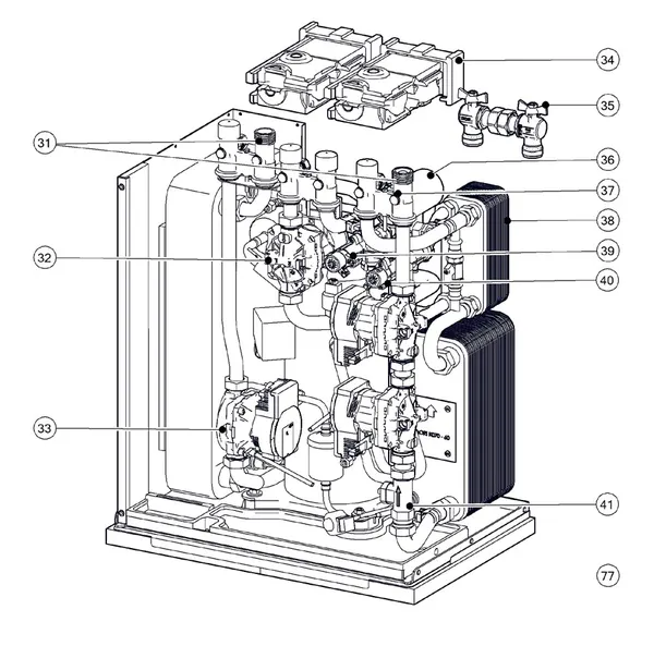 Exploded view Itho Daalderop 5e generatie WPU 75-E (03-00705): Hydraulisch