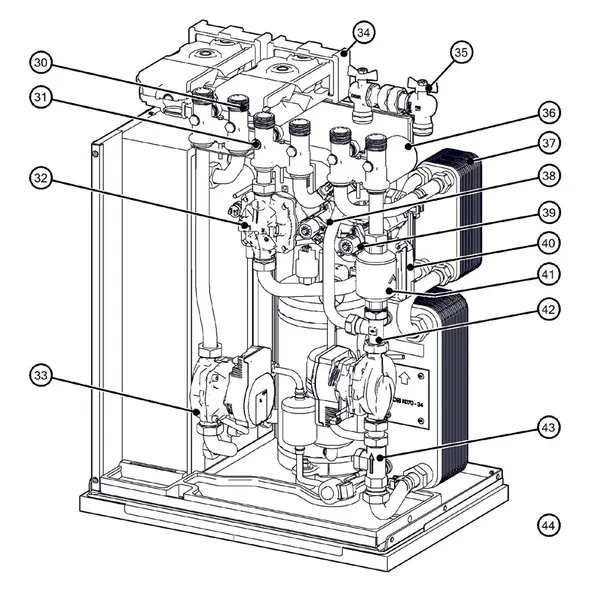 Exploded view Itho Daalderop 5e generatie WPU 35-COE (03-00707): Hydraulisch