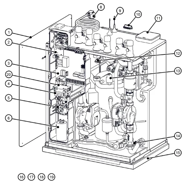 Exploded view Itho Daalderop 5e generatie WPU 45-COE (03-00708): Behuizing elektronica sensoren