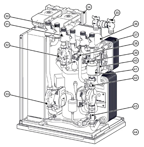 Exploded view Itho Daalderop 5e generatie WPU 45-COE (03-00708): Hydraulisch