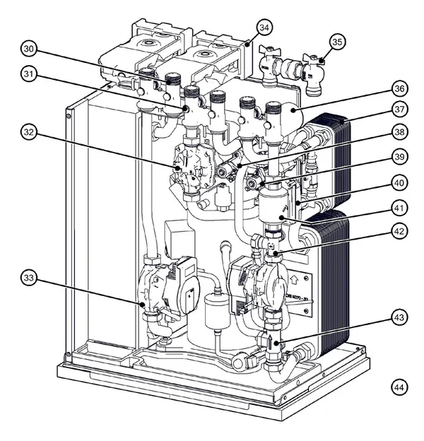 Exploded view Itho Daalderop 5e generatie WPU 55-COE (03-00709): Hydraulisch