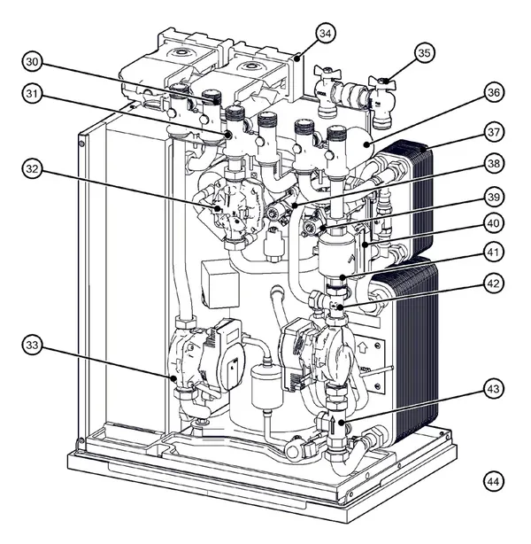 Exploded view Itho Daalderop 5e generatie WPU 65-COE (03-00710): Hydraulisch