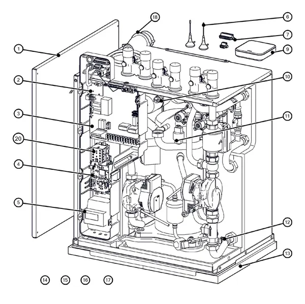 Exploded view Itho Daalderop 5e generatie WPU 75-COE (03-00711): Behuizing elektronica sensoren