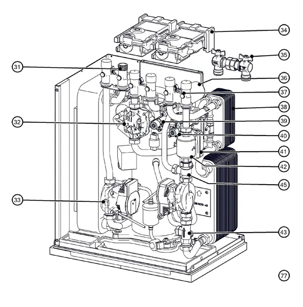 Exploded view Itho Daalderop 5e generatie WPU 75-COE (03-00711): Hydraulisch