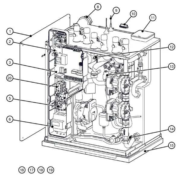 Exploded view Itho Daalderop 5e generatie WPU 75-GE (03-00758): Behuizing elektronica sensoren