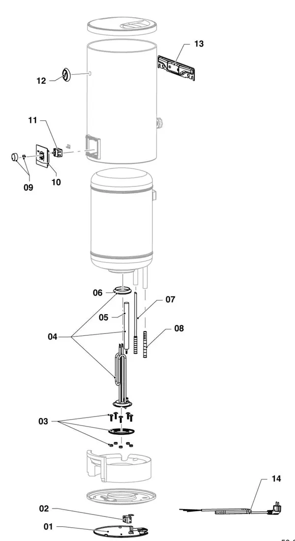 Exploded view Vaillant eloSTOR pro 50L VEH 50/8 -1: Elektrische warmwateropslagtank veh