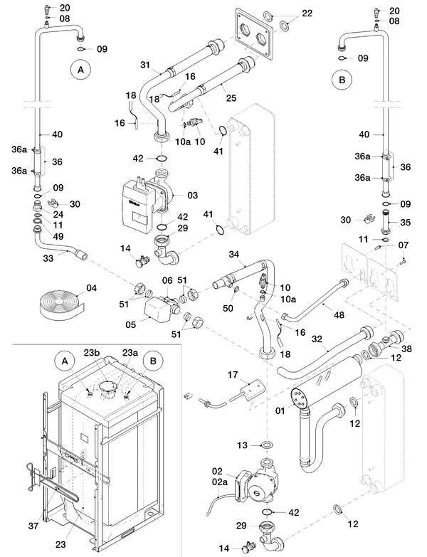 Exploded view Vaillant flexoTHERM VWF 58/4: Hydraulische delen