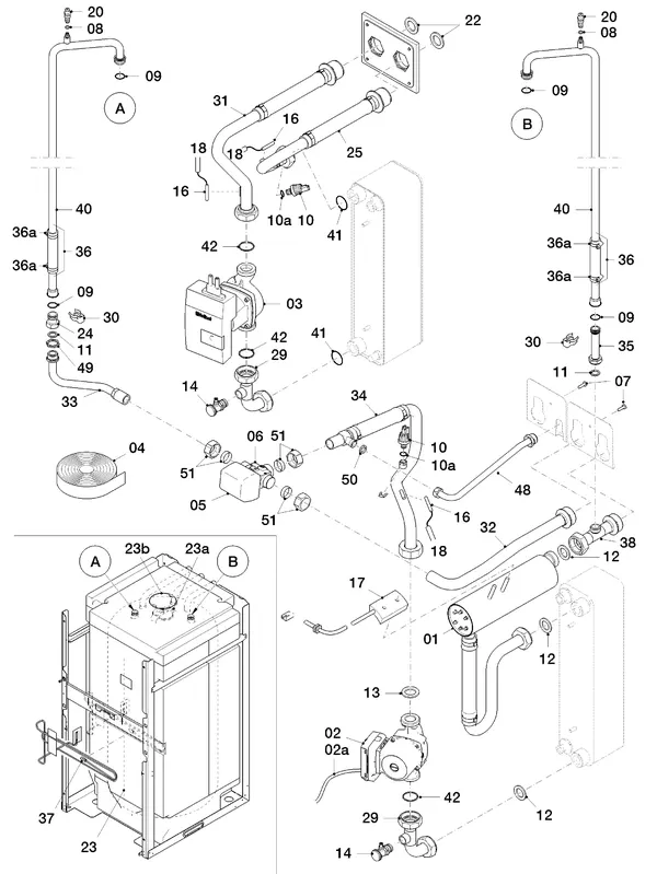 Exploded view Vaillant flexoTHERM VWF 88/4: Hydraulische delen