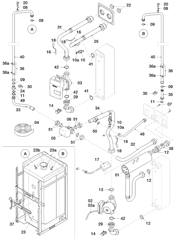 Exploded view Vaillant flexoTHERM VWF 118/4: Hydraulische delen