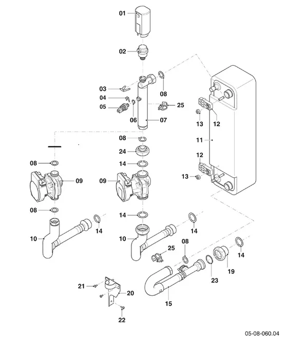 Exploded view Vaillant aroTHERM VWL 125/6 A 400V: Hydraulische delen