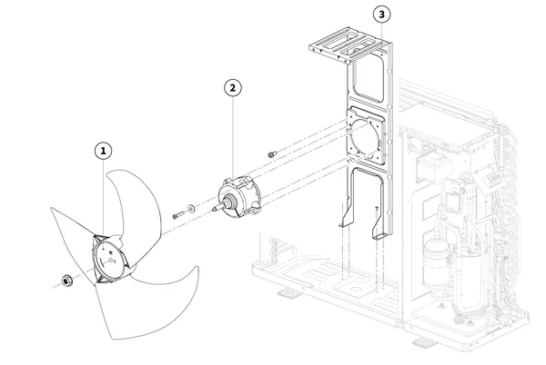 Exploded view Intergas Xtend Mono buitenunit: Ventilator