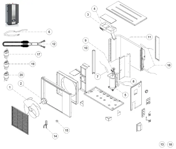 Exploded view Itho Daalderop HP-S 110 buitendeel: Totaaloverzicht