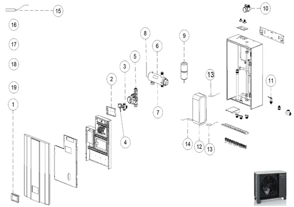 Exploded view Itho Daalderop HP-S 95 binnendeel: Totaaloverzicht