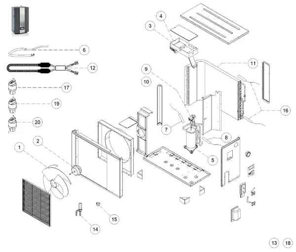 Exploded view Itho Daalderop HP-S 95 buitendeel: Totaaloverzicht