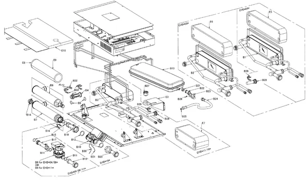 Exploded view Daikin EHBH08CB3V | wandmodel 8kW: Binnenwerk