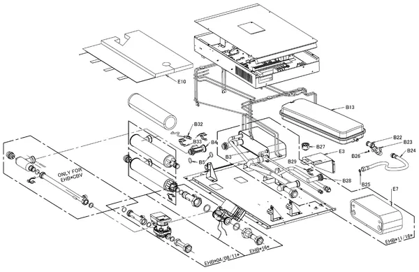 Exploded view Daikin EHBH08CB9W | LT binnendeel 8kW 400V: Binnenwerk