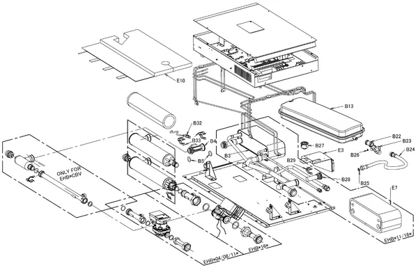 Exploded view Daikin EHBH16CB3V | LT binnendeel 16kW 230V: Binnenwerk