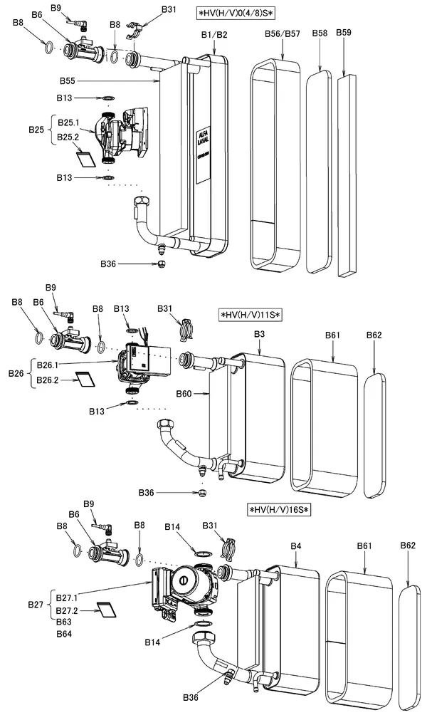 Exploded view Daikin EHVH04S18CB3V | LT binnendeel 4kW 230V: Wisselaar