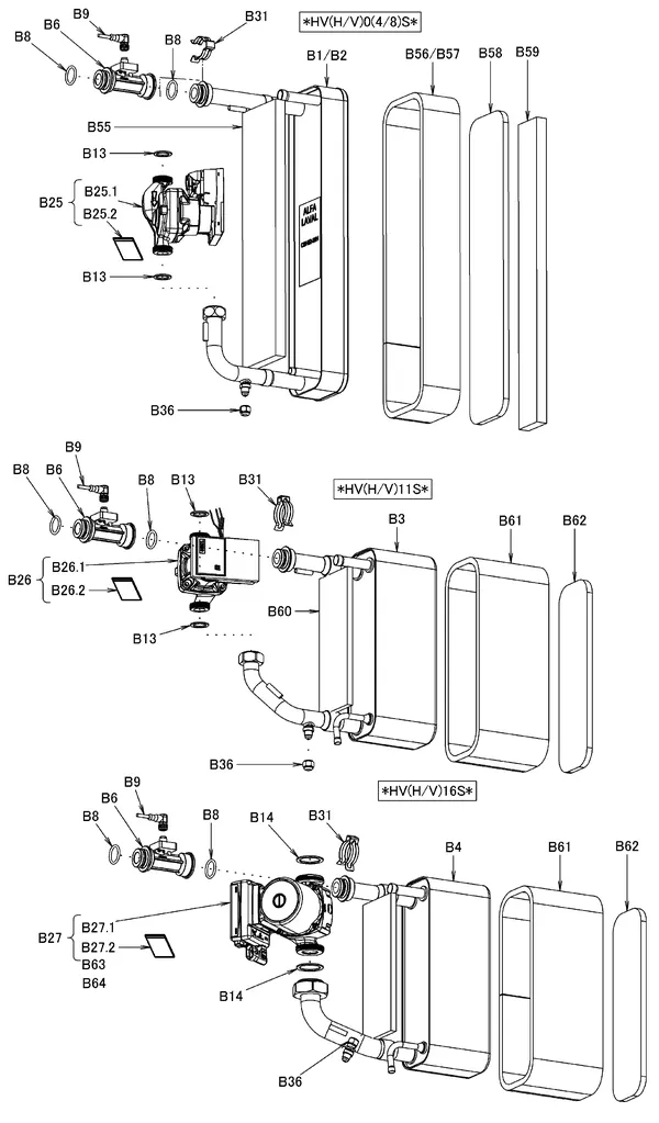Exploded view Daikin EHVX04S18CB3V | LT binnendeel 4kW 230V: Wisselaar