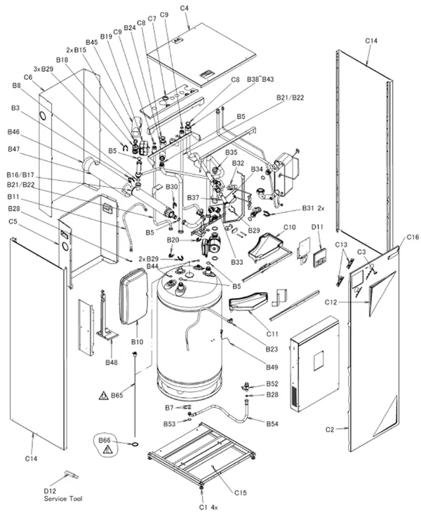Exploded view Daikin EHVX08S26CB9W | vloermodel 8kW: Binnenwerk