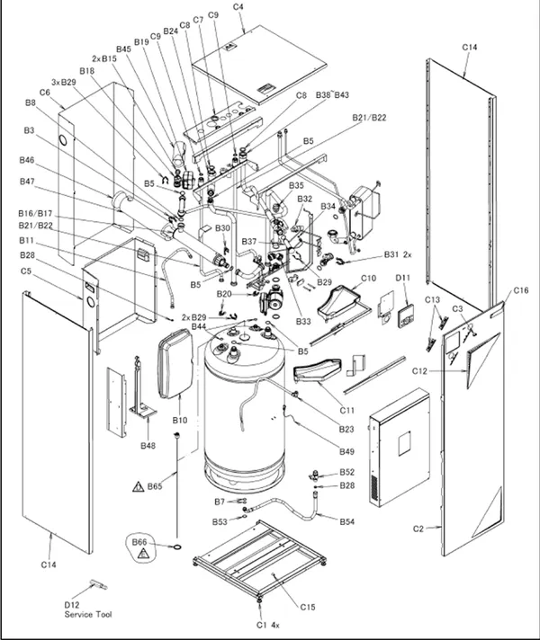 Exploded view Daikin EHVX16S26CB9W | vloermodel 16kW: Binnenwerk