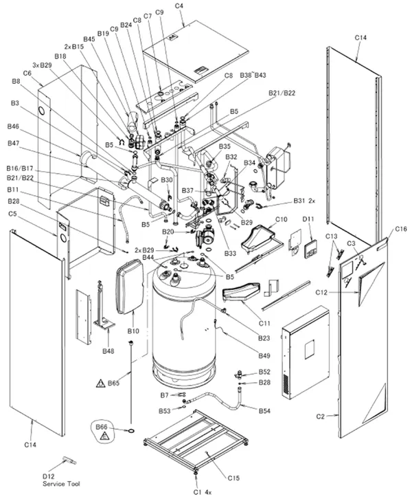 Exploded view Daikin EHVX11S26CB9W | vloermodel 11kW: Binnenwerk