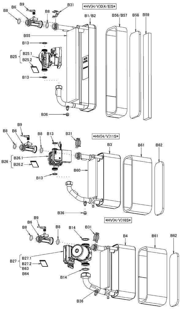 Exploded view Daikin EHVX11S18CB3V | LT binnendeel: Wisselaar