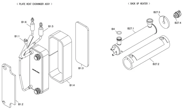 Exploded view Daikin 3 R F - EHFH03S18DJ3V | binnendeel: Platenwarmtewisselaar en back