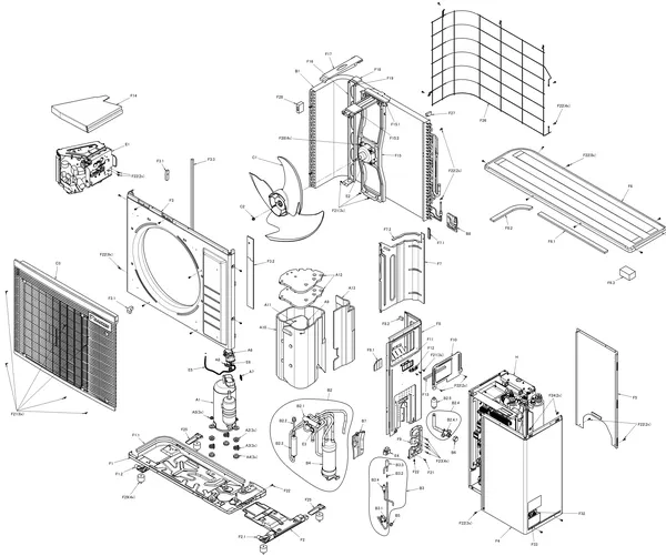 Exploded view Daikin 3 M - EDLA06E3V3 | buitendeel 6kW: Basisunit
