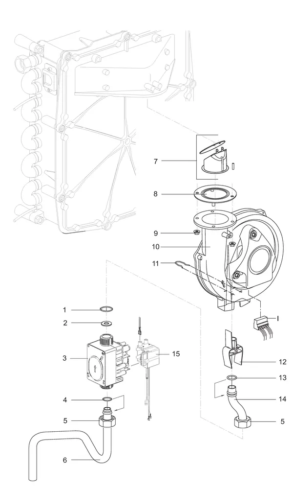 Exploded view Intergas NHYKOMB33AA | hybride gasmodule HR-ketel 32kW CW5: Gasstraat met tunnelventuri