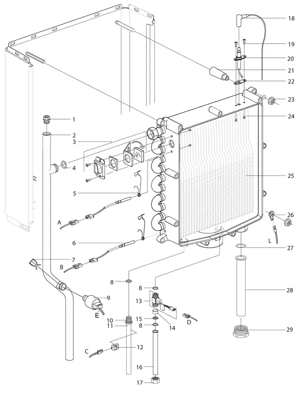 Exploded view Intergas NHYKOMB33AA | hybride gasmodule HR-ketel 32kW CW5: Warmtewisselaar