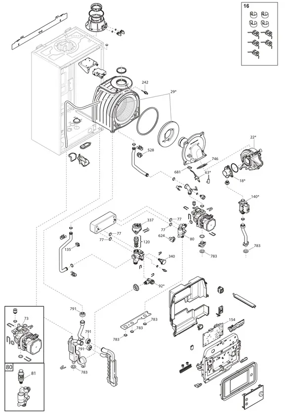 Exploded view Remeha Calenta Ace-Matic Servicekoffer: Totaaloverzicht