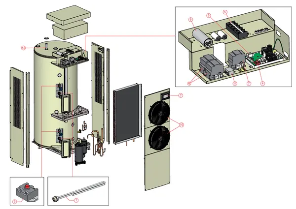 Exploded view A.O. Smith CAWH-8-455-12: Totaaloverzicht