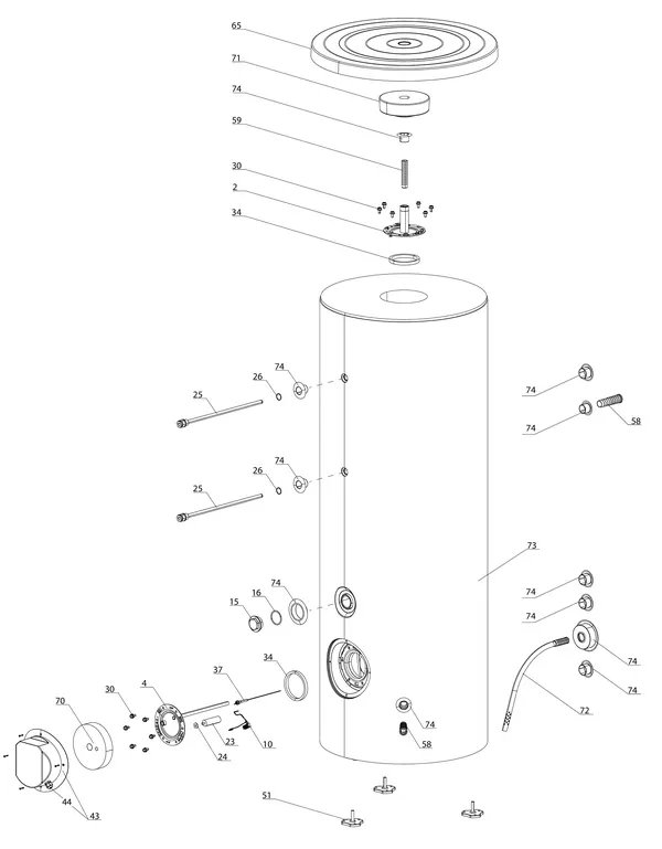 Exploded view Atag Boiler staand CD2 300 HHP: Totaaloverzicht