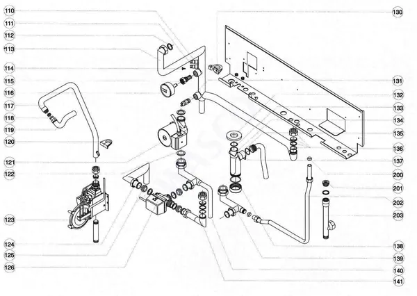 Exploded view Atag Blauwe Engel HR 27: Aansluitdelen