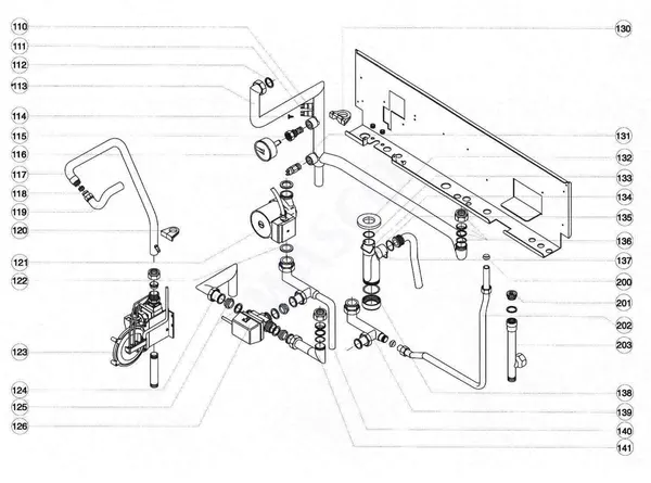 Exploded view Atag Blauwe Engel HR 27 T: Aansluitdelen