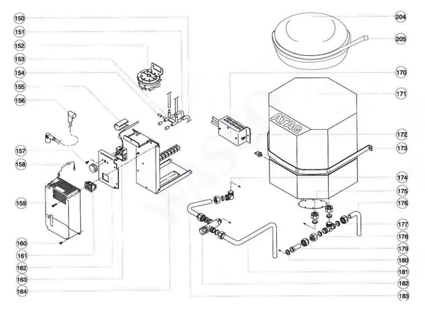 Exploded view Atag Blauwe Engel HR 27 T: Waterzijdig