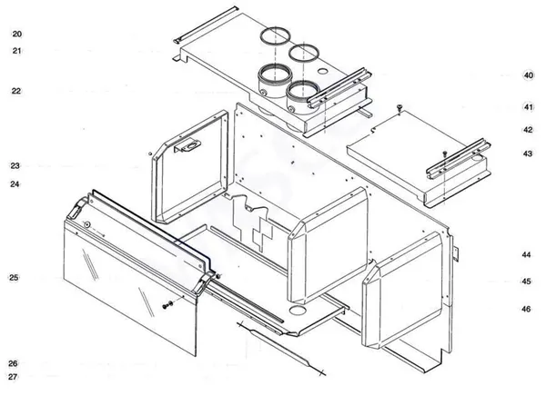 Exploded view Atag Blauwe Engel HR 33 T: Manteldelen