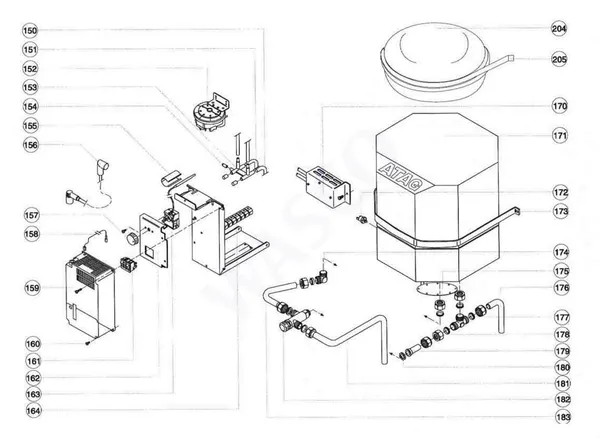 Exploded view Atag Blauwe Engel HR 39: Waterzijdig