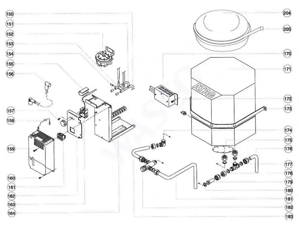 Exploded view Atag Blauwe Engel HR 39 T: Waterzijdig