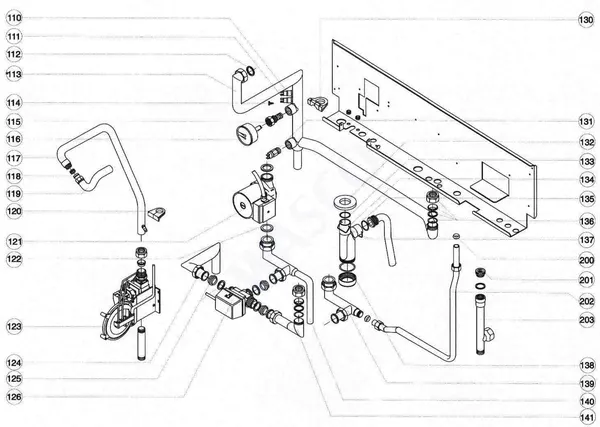 Exploded view Atag Blauwe Engel HR 45 T: Aansluitdelen