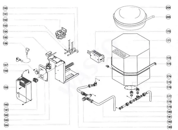 Exploded view Atag Blauwe Engel HR 45 T: Waterzijdig