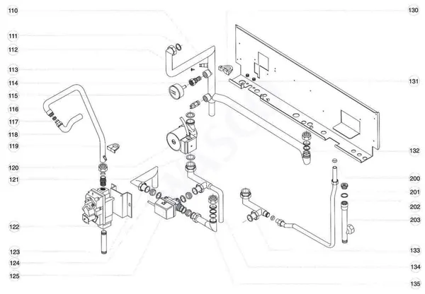 Exploded view Atag Blauwe Engel VR 18: Aansluitdelen
