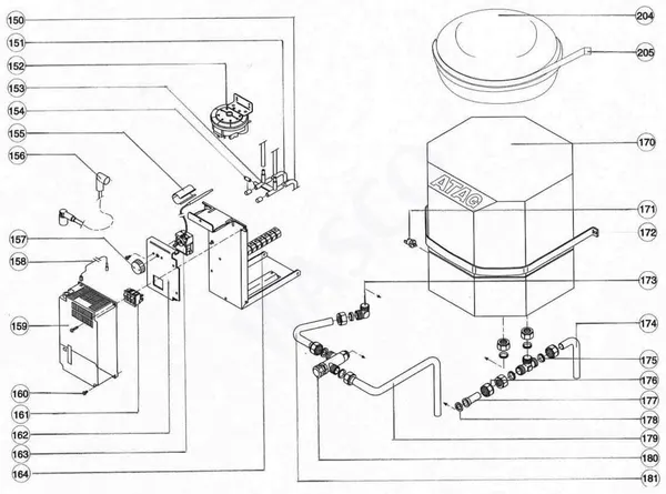 Exploded view Atag Blauwe Engel VR 48 T: Branderautomaat