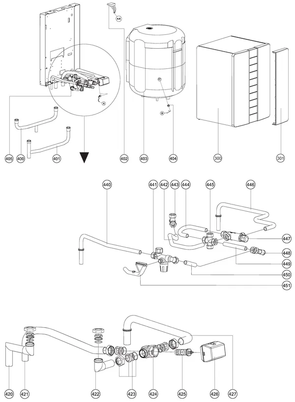 Exploded view Atag ComfortBoiler hangend CBH 60: Totaaloverzicht