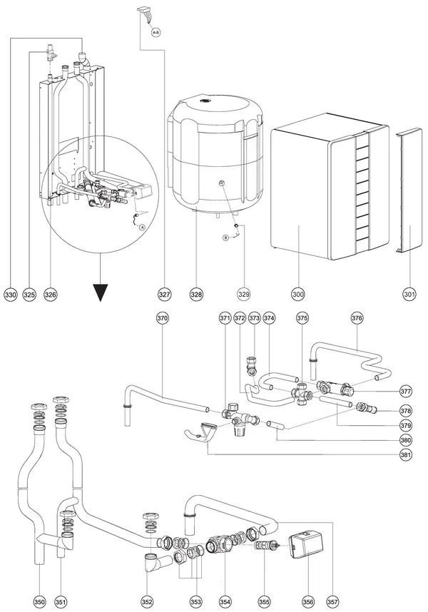 Exploded view Atag ComfortBoiler hangend CBV 60: Totaaloverzicht