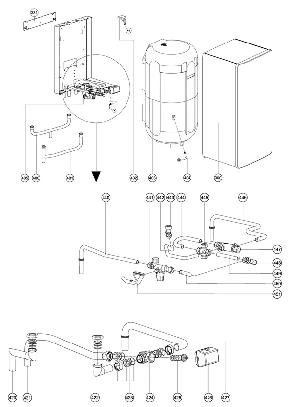 Exploded view Atag ComfortBoiler hangend QBV 110: Totaaloverzicht