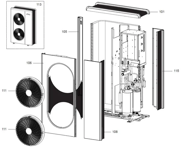 Exploded view Atag ODM 11 | buitenunit mono-fase: Mantel