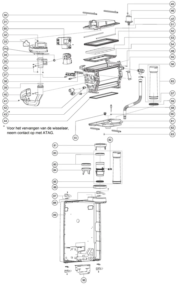 Exploded view Atag Enigma SHR 24T NZ: Achterwand wisselaar